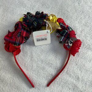 Crewcuts Girls' Red Floral Headband Mixed Fabric Flowers Plaid Playful AF288